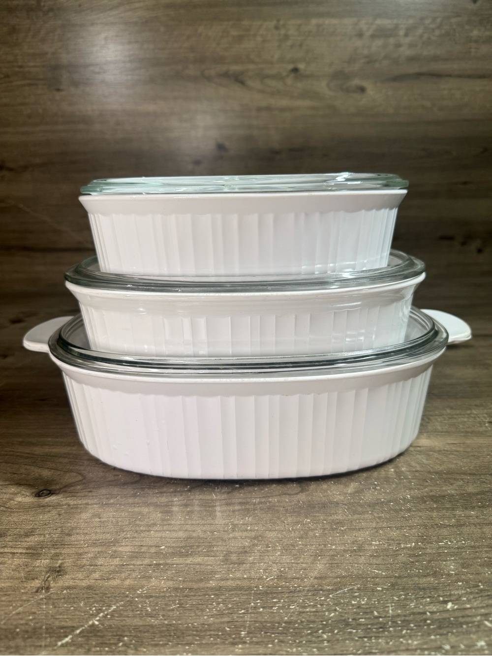 Corning Corelle French White Covered Casserole Set 4, 2.8, 1.8L Discontinued